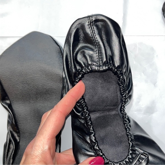 Large Black Ballet FLATS shoes Portable Travel Roll up Slippers In Bag Comfort L - Picture 14 of 14